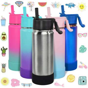 CHILLOUT LIFE 17 oz Insulated Water Bottle with Straw Lid for Kids and Adult + 20 Funny Waterproof Stickers - Perfect for Personalizing Your Kids Metal Water Bottle