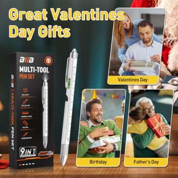 BIIB Valentines Day Gifts for Him, 9 in 1 Multitool Pen Gifts for Men, Valentines Day Gifts for Husband, Boyfriend, Dad, Unique Mens Valentines Gifts, Birthday Gifts for Men, Cool Gadgets for Men