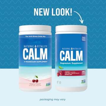 Natural Vitality Calm, Magnesium Supplement, Anti-Stress Drink Mix Powder, Gluten Free, Vegan, & Non-GMO, Cherry, 16 oz