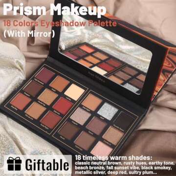 Prism Makeup Matte Eyeshadow Palette Pro 18 Colors Pigmented Shimmer Glitter Eye Shadow Palette, Long Lasting Waterproof Smokey Powder Cosmetics Halloween Makeup Kit (01# Seductress)