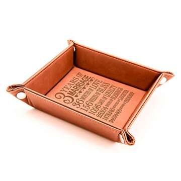 Kate Posh - 3 Years of Marriage Engraved Leather Catchall Valet Tray, Our 3rd Wedding Anniversary, 3 Years as Husband & Wife, Gifts for Her, for Him, for Couples (Rawhide)