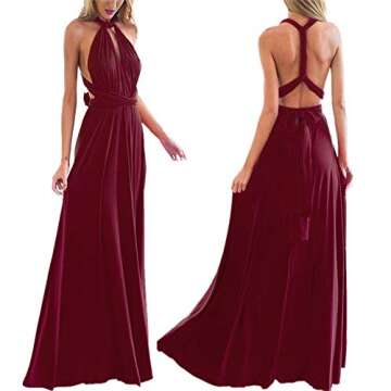 Women's Transformer Convertible Multi Way Wrap Long Prom Maxi Dress V-Neck Hight Low Wedding Bridesmaid Evening Party Grecian Dresses Boho Backless Halter Formal Cocktail Dance Gown Burgundy Large