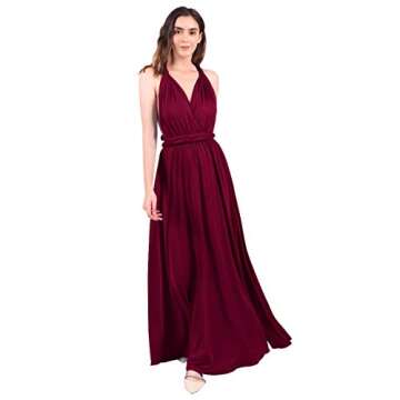 Women's Transformer Convertible Multi Way Wrap Long Prom Maxi Dress V-Neck Hight Low Wedding Bridesmaid Evening Party Grecian Dresses Boho Backless Halter Formal Cocktail Dance Gown Burgundy Large