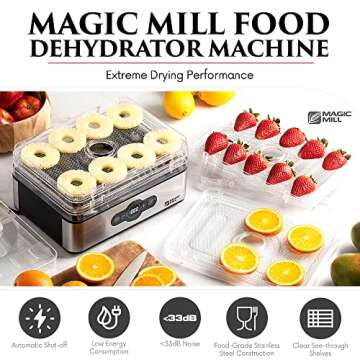 Magic Mill Food Dehydrator Machine | 5 Stackable Stainless Steel Trays Jerky Dryer with Digital Adjustable Timer & Temperature Control - Electric Food Preserver for Fruits, Veggies, Meats & Dog Treats (Renewed)