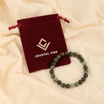 Crystal Vibe African Turquoise Bracelet for Good Luck and Prosperity - Attract Positive Energy and Promote Overall Well-being - 8mm Beaded Bracelet for Spiritual Growth - Elastic Adjustable Size