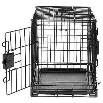 Amazon Basics - Durable,Foldable Metal Wire Dog Crate with Tray, Double Door, Divider, 22 x 13 x 16 Inches, Black