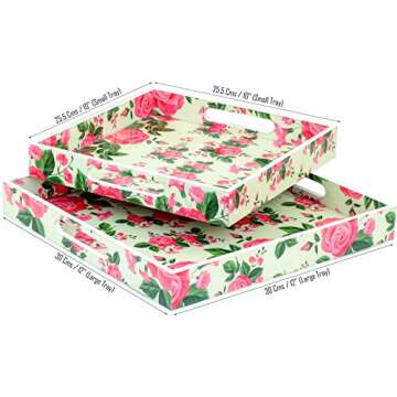 12" Serving Trays & Platters for Kitchen | Beverage Food Serving Trays for Breakfast Lunch Dinner | Printed Beautiful Decorative Trays (Milky Roses)