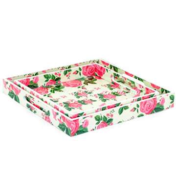 12" Serving Trays & Platters for Kitchen | Beverage Food Serving Trays for Breakfast Lunch Dinner | Printed Beautiful Decorative Trays (Milky Roses)