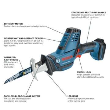 BOSCH GXL18V-496B22 18V 4-Tool Combo Kit with Compact Tough 1/2 In. Drill/Driver, Two-In-One 1/4 In. and 1/2 In. Bit/Socket Impact Driver, Compact Reciprocating Saw, LED Worklight and 2 Ah Batteries