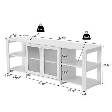 Panana 2 Doors TV Stand Television Stands Cabinet 4 Open Cubby Storage for Living Room for TVs up to 70 Inches (White)