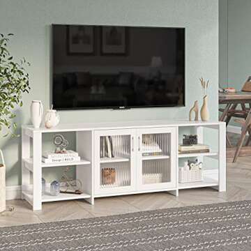 Panana 2 Doors TV Stand Television Stands Cabinet 4 Open Cubby Storage for Living Room for TVs up to 70 Inches (White)