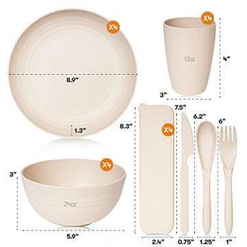 Wheat Straw Dinnerware Sets | Unbreakable Dinnerware Sets | Dishwasher Microwave Safe Dinnerware | Eco Friendly Non Breakable Dinnerware Sets | RV Outdoor Camping (Beige, Service for 4 (28 pcs))