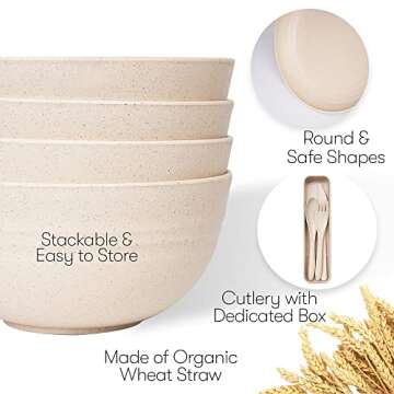 Wheat Straw Dinnerware Sets | Unbreakable Dinnerware Sets | Dishwasher Microwave Safe Dinnerware | Eco Friendly Non Breakable Dinnerware Sets | RV Outdoor Camping (Beige, Service for 4 (28 pcs))