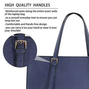 Laptop Bag for Women Waterproof Lightweight Leather 15.6 Inch Computer Tote Bag Business Office Briefcase Large Capacity Handbag Shoulder Bag Professional Office Work Bag Blue