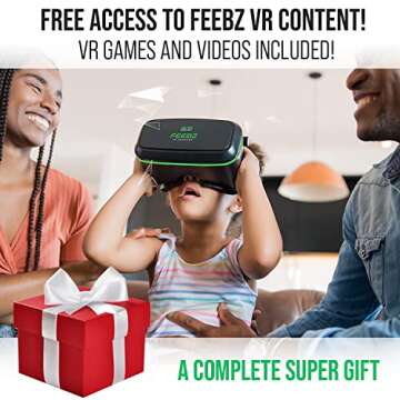 FEEBZ 3D VR Headset for Kids 2.0 + Android Remote - for iPhone & Android Phones | with 3D VR Videos & Apps Links | Virtual Reality Goggles Set for Beginners