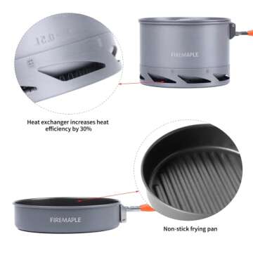 Fire-Maple Feast Heat Exchanger Set | Compact Camping Cooking Set | Nested Design | Contain with a Pot, Kettle and Non-Stick Frypan | Ideal for Fishing, Picnic and Camp use