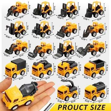 Libima 72 Pcs Construction Toys for Construction Party Favors, Fire Fighting Vehicles Tractor Military Truck Toys Small Sand Trucks Excavator Toy for Birthday Gift, 16 Styles(Engineering Vehicles)