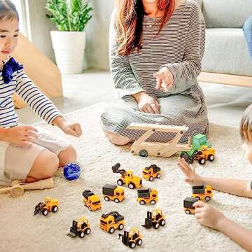 Libima 72 Pcs Construction Toys for Construction Party Favors, Fire Fighting Vehicles Tractor Military Truck Toys Small Sand Trucks Excavator Toy for Birthday Gift, 16 Styles(Engineering Vehicles)