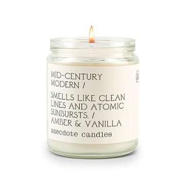 Anecdote 'Mid-Century Modern' Coconut Soy Wax Candle Jar | Premium Hand Poured & Long Burning | Amber & Vanilla Scent | Phthalate-Free | for Home, Office, Gift - 7.8 Oz