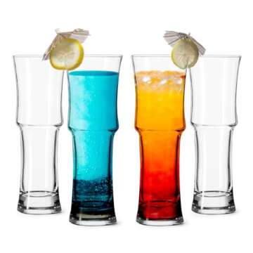 LEMONSODA Tall Cocktail Glasses Set of 4 - Highball Napoli Bar Glasses for Beer, Juice, Iced Tea - 15oz Hurricane Napoli Liquor Glasses - Drink Glasses