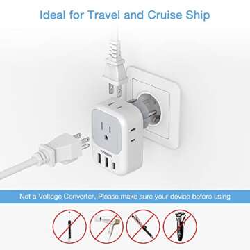 TESSAN Type E F Plug Adapter, Germany France Power Adapter with 3 USB Ports(1 USB C), 4 AC Outlets Travel Adaptor for US to Europe EU Spain Iceland Korea Greece Russia German French