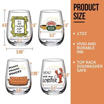 Funny Friends TV Show Wine Glasses - Set of 4 Stemless Gifts