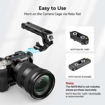 SmallRig Lightweight NATO Top Handle - Quick Release NATO Grip for DSLR Camera Cage - Universal Top Handle with 5 Cold Shoe Adapters and NATO Clamp (Lite) - 3766