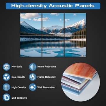 HIRESC 6 Pack Art Acoustic Panels Sound Proof Foam for Walls, 72X48 Inches Decorative Sound Absorbing Panels for Bedroom, Adhesive Included, Glaciers