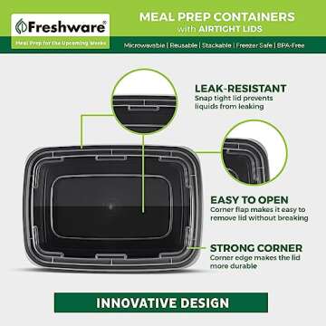 Freshware Meal Prep Containers [50 Pack] 1 Compartment with Lids, Food Storage & Food Storage Containers [50 Set] 8 oz Plastic Deli Containers with Lids, Slime, Soup, Meal Prep Containers