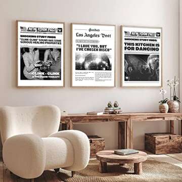 Vintage Posters for Room Aesthetic Funny 70s Disco Black and White New York Page Canvas Wall Art Prints Humor Quotes Trendy Retro Party Wall Decor Poster for Living Room Bar 3 Pieces 16x24in Unframed