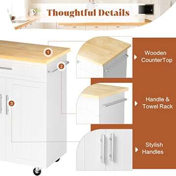 SUNLEI Kitchen Island on Wheels with Storage Cabinet & Drawer, 26" Width Rolling Kitchen Table, Cart Handle for Towel Rack or Free Mobility, Portable Islands for Kitchen, Dining Room(White)