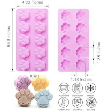 Silicone Molds Puppy Dog Paw and Bone, Non-Stick Food Grade Silicone Molds for Chocolate, Candy, Jelly, Ice Cube, Dog Treats, Cupcake Baking Mould, Muffin pan (Set of 4PCS)