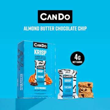 CanDo Krisp - Keto Snack & Keto Bar (12 Pack, Almond Butter Chocolate Chip) - Low-Carb Snack, Low-Sugar High Protein Bar - Gluten-Free Crispy, Perfectly Delicious Healthy Meal Replacement - Keto Krisp