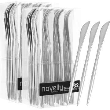 Novelty Modern Flatware Set - 64 Count Luxury Disposable Silver Cutlery