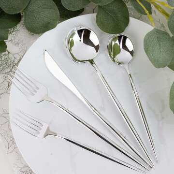 Luxury Disposable Silver Flatware Set - 64 Count