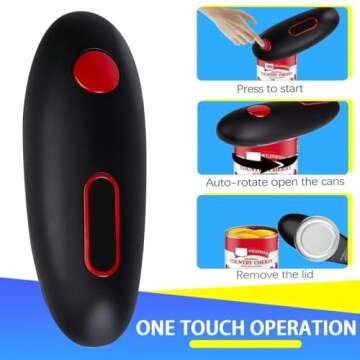 Electric Can Opener, No Sharp Edge Can Opene, One-Touch Electric Can Opener with Auto Shut,Best Kitchen Gadgets Electric Can Openers for Seniors with Arthritis,Black