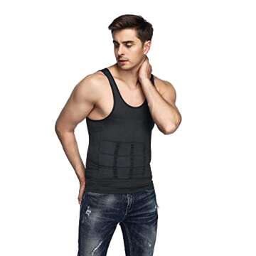 Odoland 3 Packs Men's Body Shaper Base Layer Shirt, Tummy Waist Shirt, Compression Base Layer Muscle Shape wear for Men, Grey/Black/White, XL