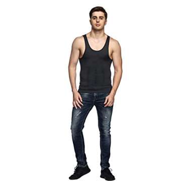 Odoland 3 Packs Men's Body Shaper Base Layer Shirt, Tummy Waist Shirt, Compression Base Layer Muscle Shape wear for Men, Grey/Black/White, XL