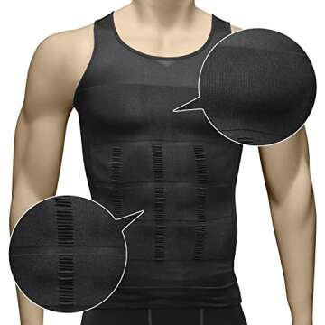 Odoland 3 Packs Men's Body Shaper Base Layer Shirt, Tummy Waist Shirt, Compression Base Layer Muscle Shape wear for Men, Grey/Black/White, XL