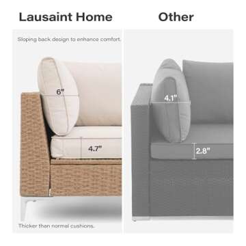 LAUSAINT HOME 7 Pieces Patio Furniture Set with Hidden Storage Compartment, Outdoor Natural Color Patio Conversation Set with Plush Oversized Cushions（Beige）