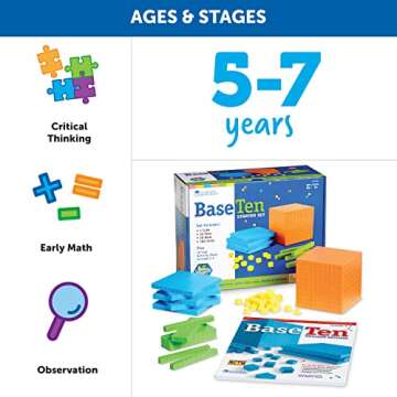 Learning Resources Brights! Base 10 Starter Set with Activity Guide Included - 100 Piece Set, Ages 6+ | 1+ Grade Math Teacher Supplies, Math Games for Kids, Math Learning Tools