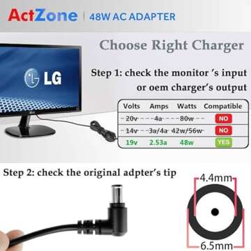 High-Efficiency DC 19V Power Cord Charger for LG & Samsung TVs