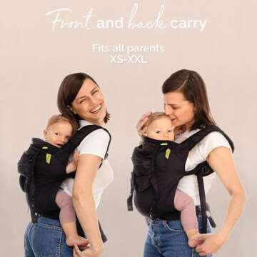 Boba Air Ultra-Lightweight Baby Carrier & Toddler Carrier (15-45 lbs) - Certified Hip-Healthy Baby Carriers, Travel-Friendly Baby Holder Carrier, Ergonomic Baby Carrier, Baby Wearing Carrier (Black)