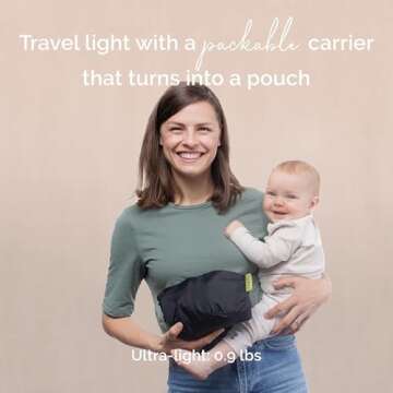 Boba Air Ultra-Lightweight Baby Carrier & Toddler Carrier (15-45 lbs) - Certified Hip-Healthy Baby Carriers, Travel-Friendly Baby Holder Carrier, Ergonomic Baby Carrier, Baby Wearing Carrier (Black)