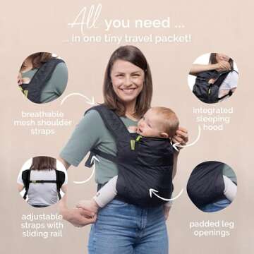 Boba Air Ultra-Lightweight Baby Carrier & Toddler Carrier (15-45 lbs) - Certified Hip-Healthy Baby Carriers, Travel-Friendly Baby Holder Carrier, Ergonomic Baby Carrier, Baby Wearing Carrier (Black)