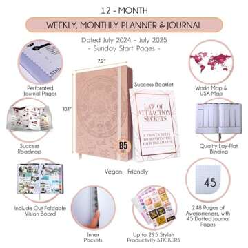 Law of Attraction Planner 2024-2025 - Academic Planner 2024-2025 | Weekly and Monthly Planner | Increase Productivity & Happiness | Daily Manifestation Journal | Goal Planner, Gratitude Journal & Planner Stickers | Dated from July 2024 - July 2025