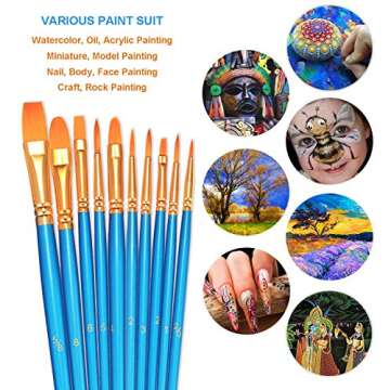 BOSOBO Paint Brushes Set, 2 Pack 20 Pcs Round-Pointed Tip Paintbrushes Nylon Hair Artist Acrylic Paint Brushes for Acrylic Oil Watercolor, Face Nail Art, Miniature Detailing & Rock Painting, Blue