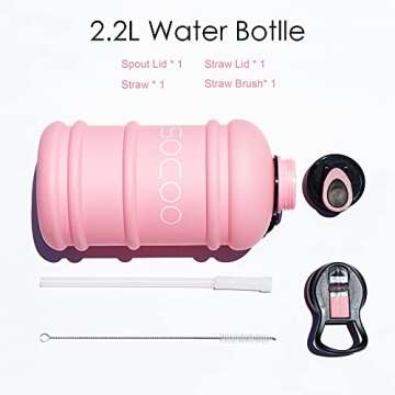 SOXCOXO Half Gallon 64oz Water Bottle with Straw Lid Strap and Holder Bpa Free Leakproof Great for Kids Women Man Large Water Jug for School Sports Gym Running Fitness Outdoor(Pink)