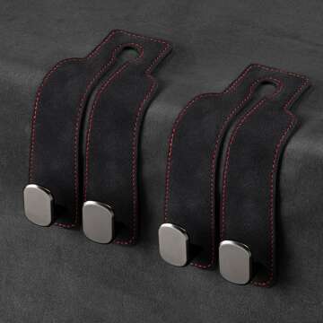 Car Hooks for Headrest - 2 Pack Leather Storage Solution