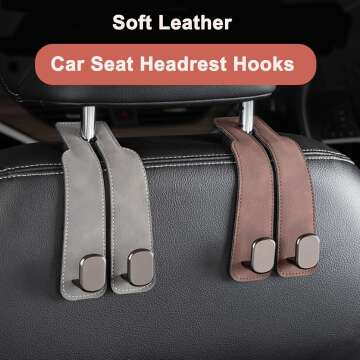 Headrest Car Hooks - Leather Storage Solution 2 Pack